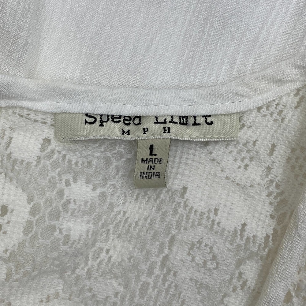 SPEED Limit MPH White Sheer Lace Yoke Sleeveless Crochet Blouse - Picture 9 of 12